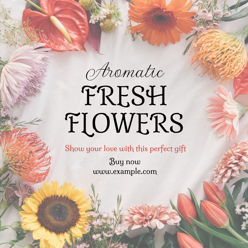 Fresh flowers Instagram post template, editable text