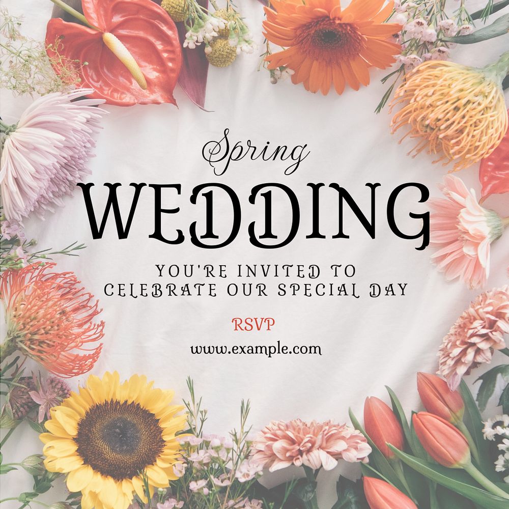 Spring Wedding Instagram post template, editable text