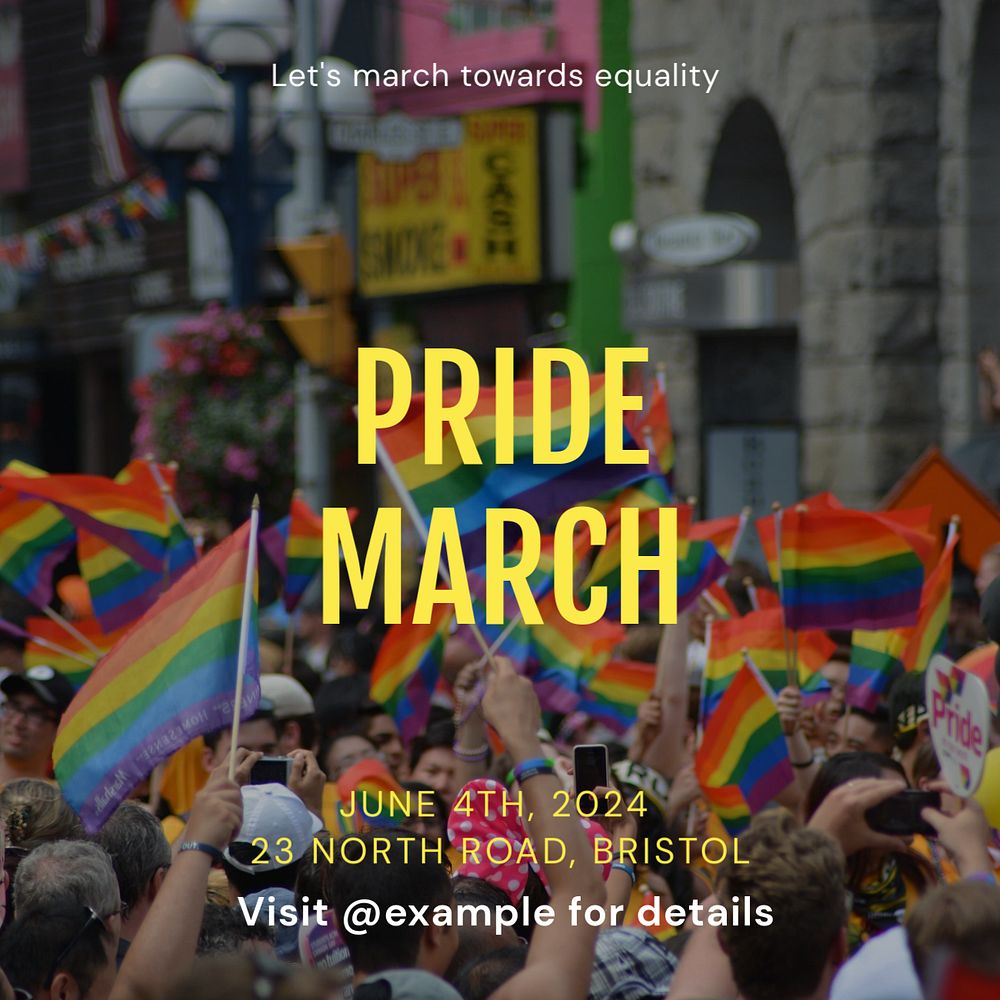 Pride march Instagram post template, editable text