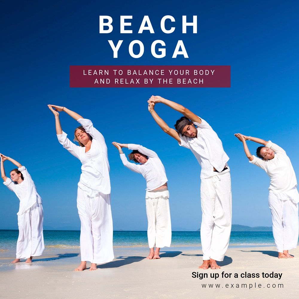 Beach yoga Instagram post template, editable text