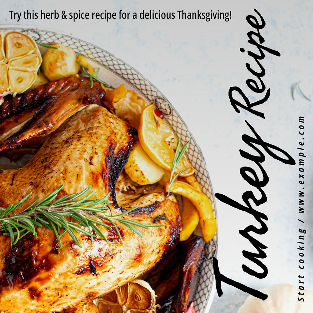 Turkey recipe Instagram post template, editable text