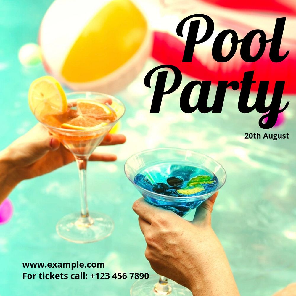 Pool party Instagram post template, editable text