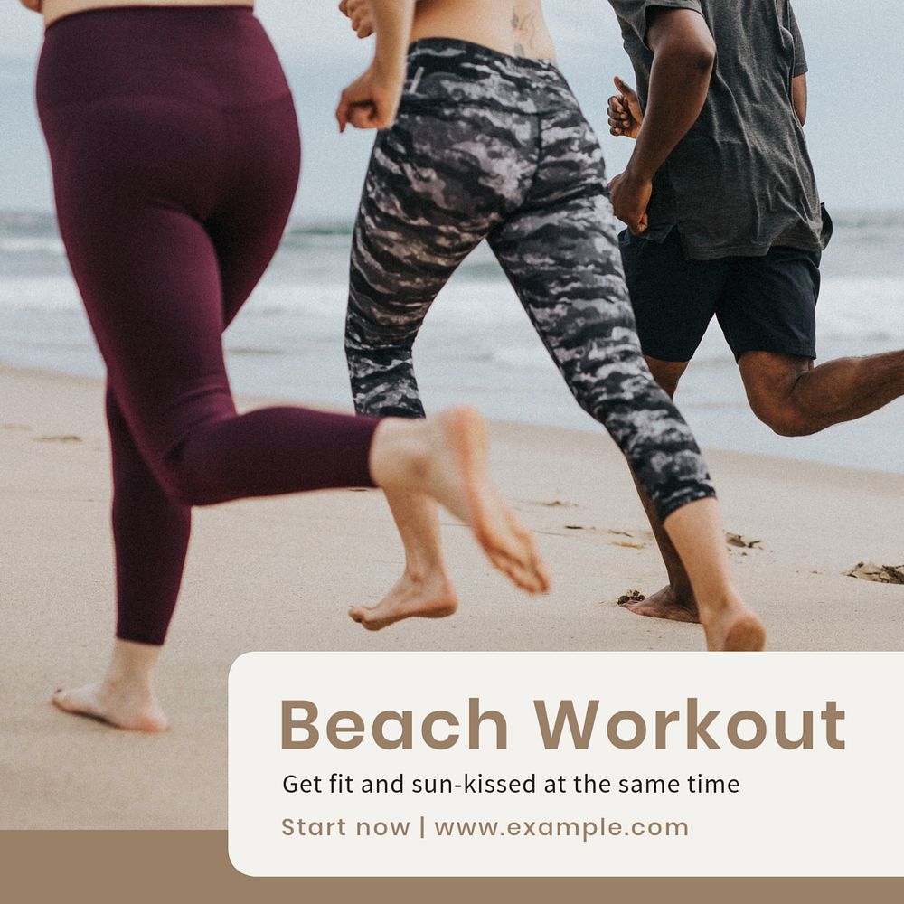 Beach workout Instagram post template, editable text