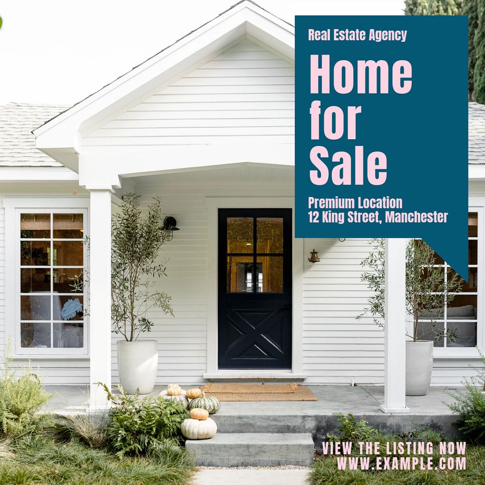 Home for sale  Instagram post template, editable text