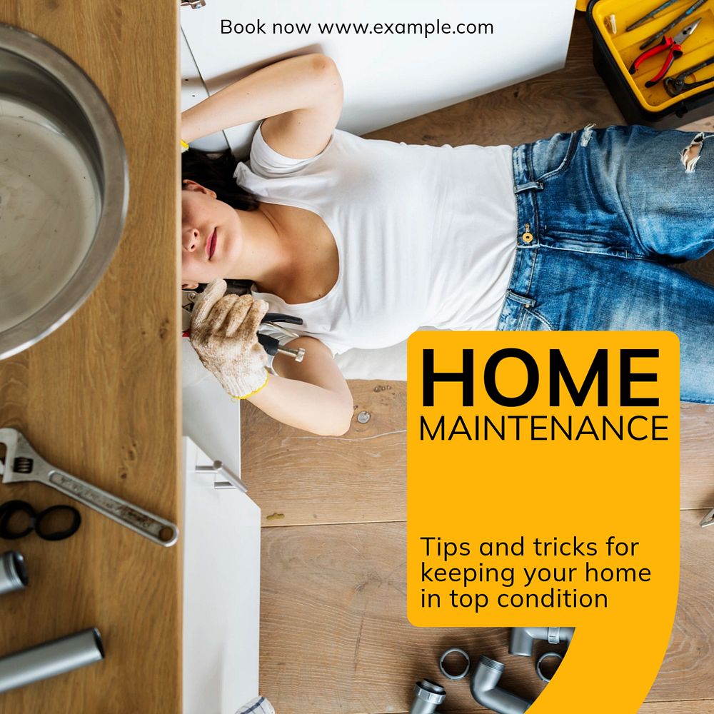 Home maintenance  Instagram post template, editable text