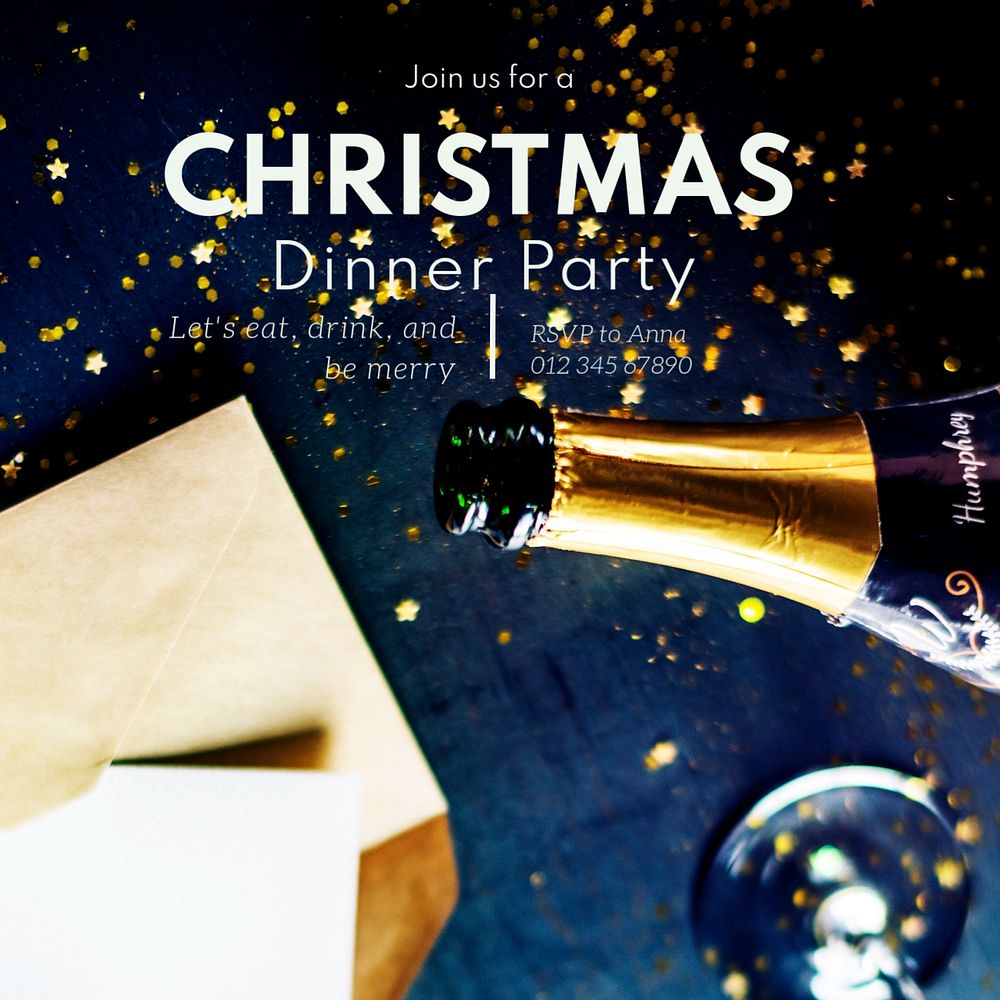 Christmas dinner party Instagram post template, editable text