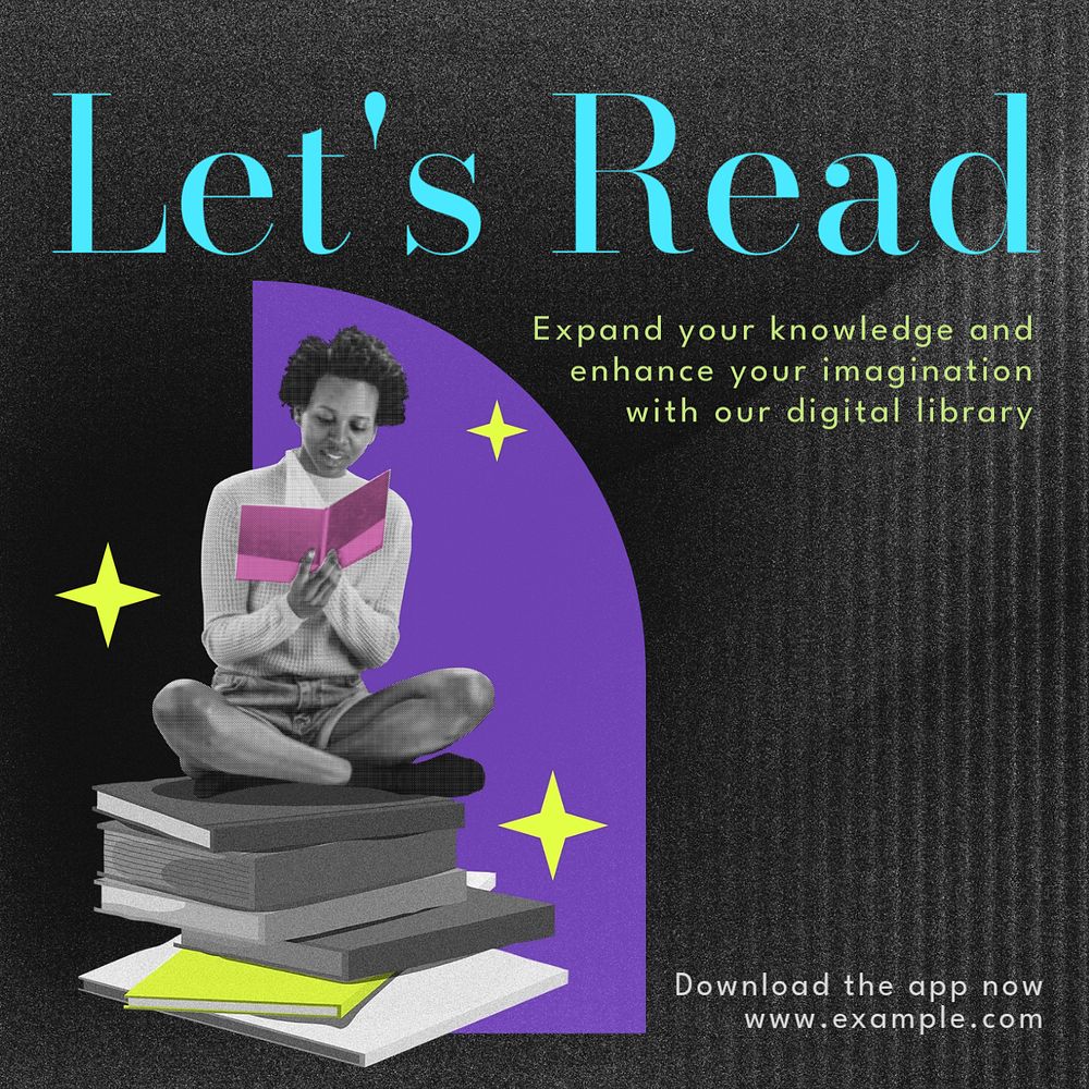 Reading & library Instagram post template, editable text