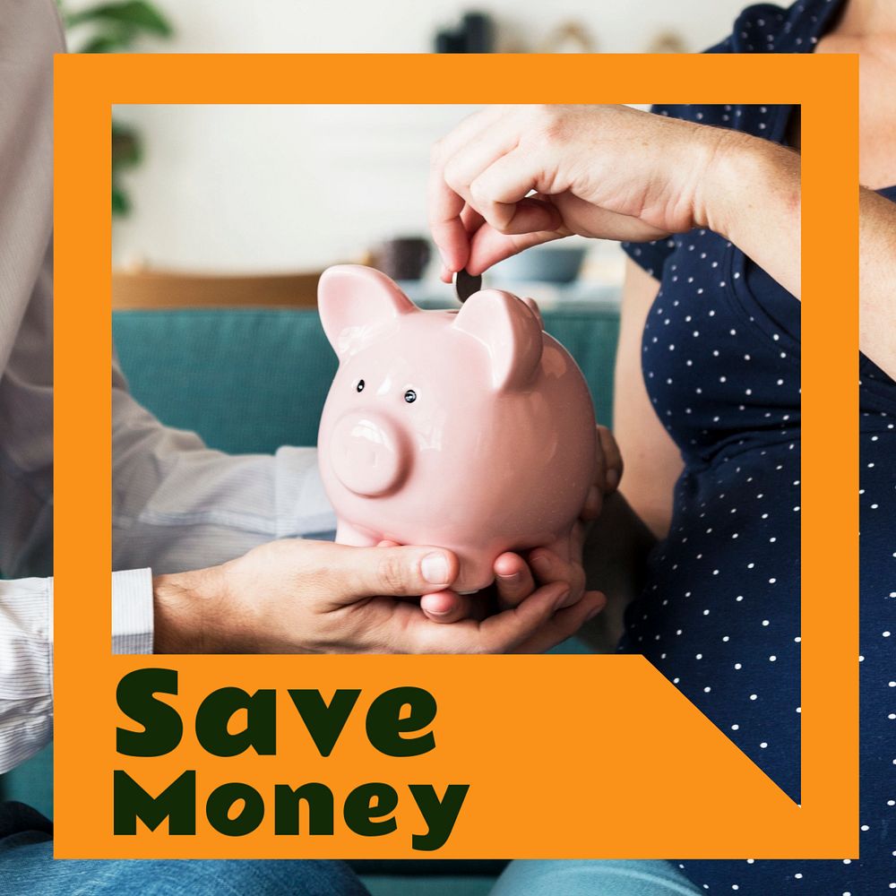 Save money Instagram post template, editable text