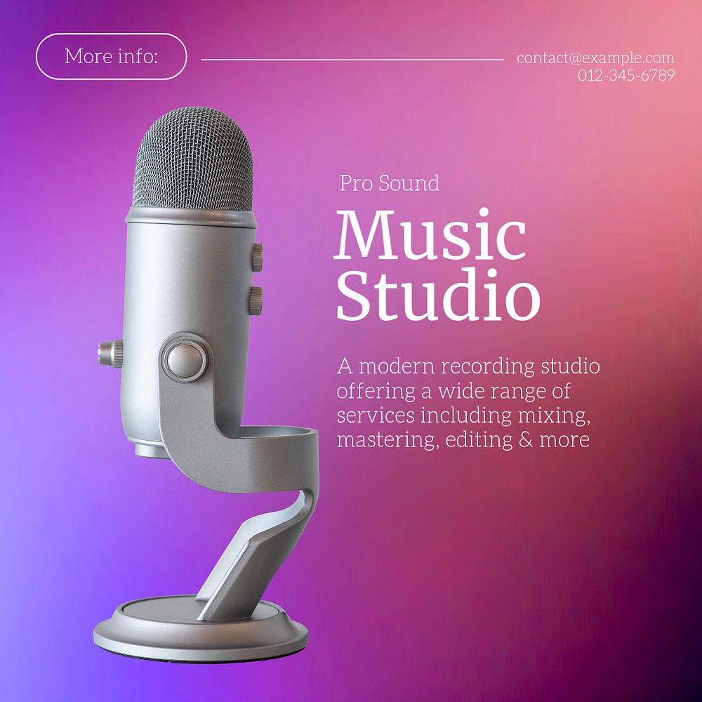 Music recording studio Instagram post template, editable text