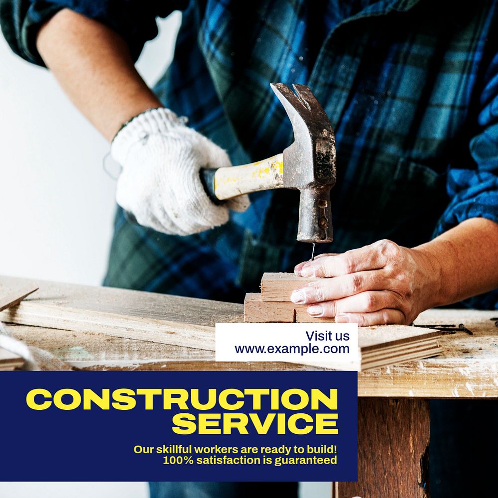 Construction service Instagram post template, editable text