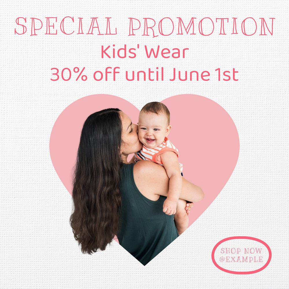 Kids' wear promotion Instagram post template, editable text