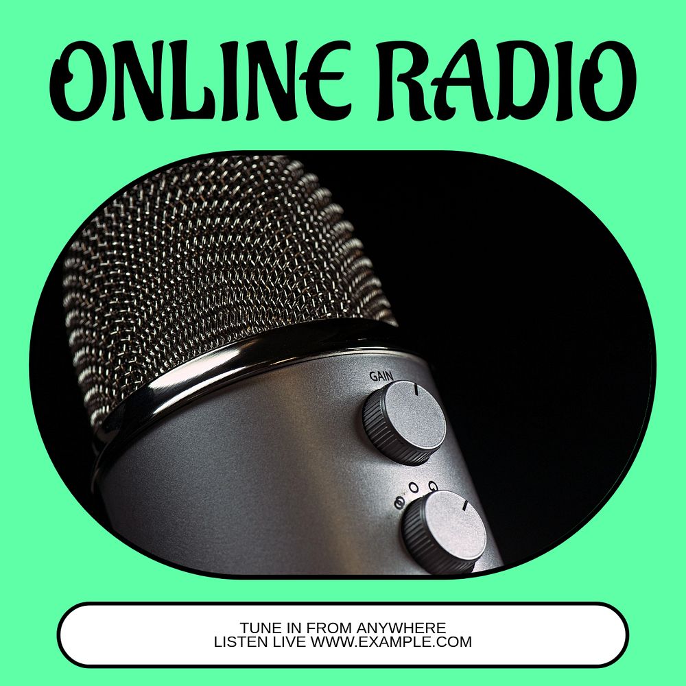 Online radio Instagram post template, editable text