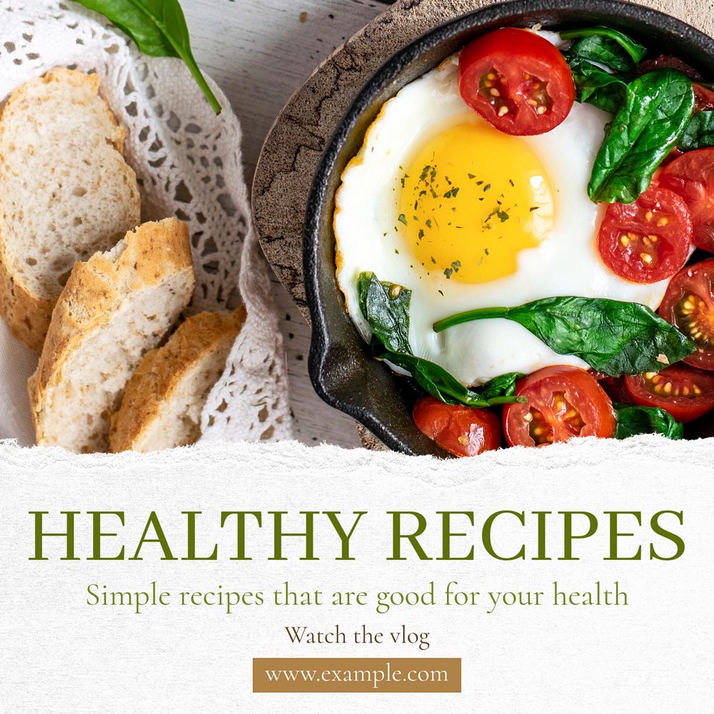 Healthy recipes Instagram post template, editable text