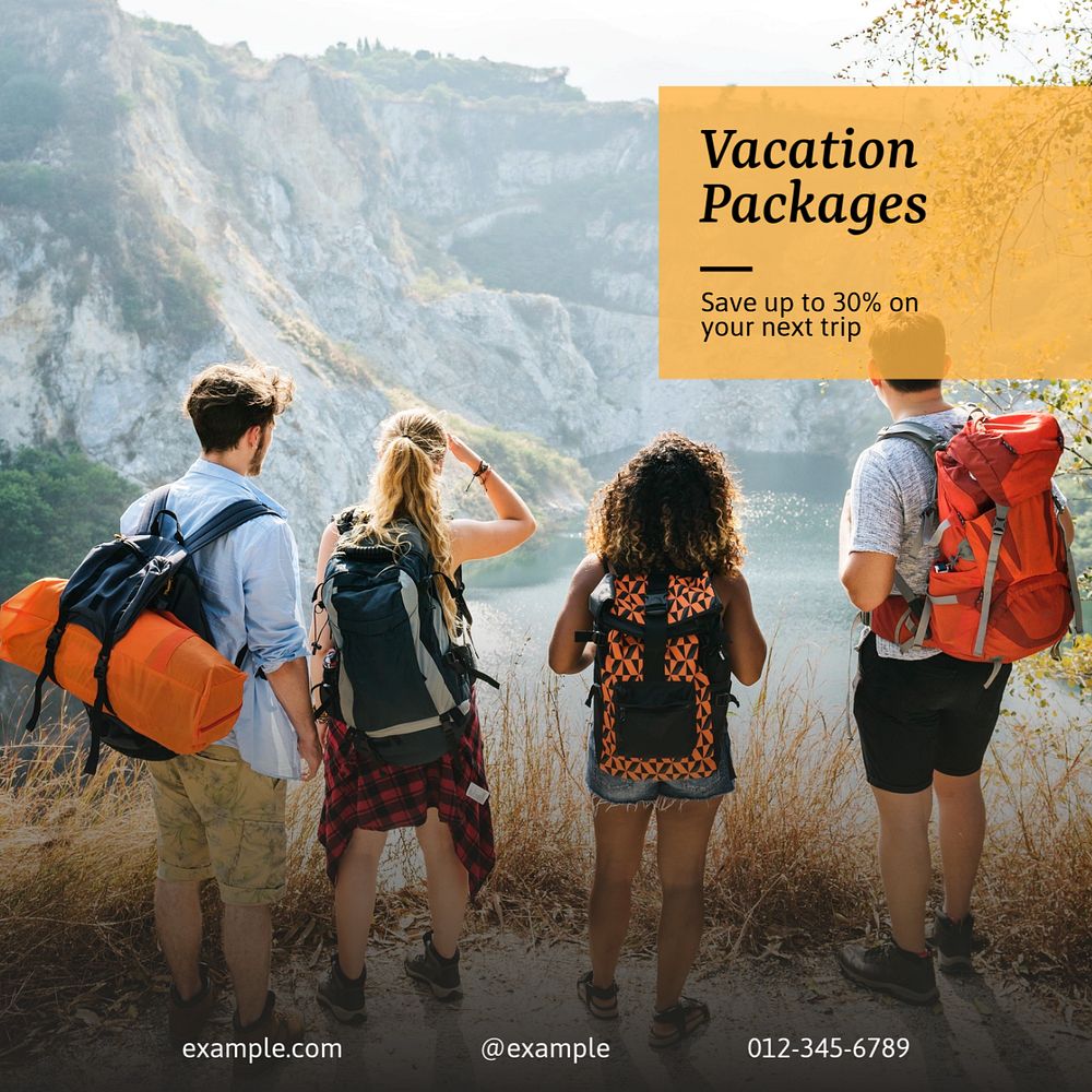 Vacation packages Instagram post template, editable text