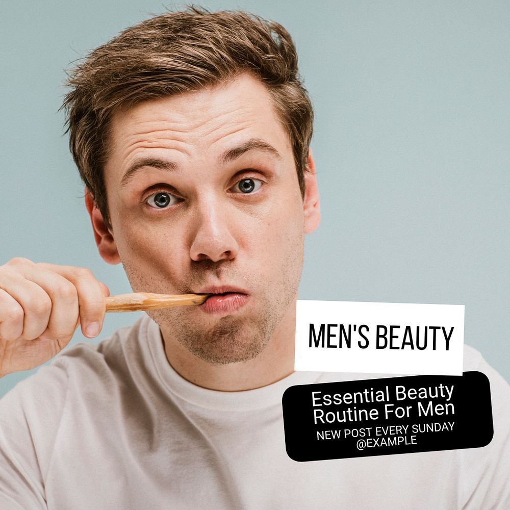 Men's beauty Instagram post template, editable text