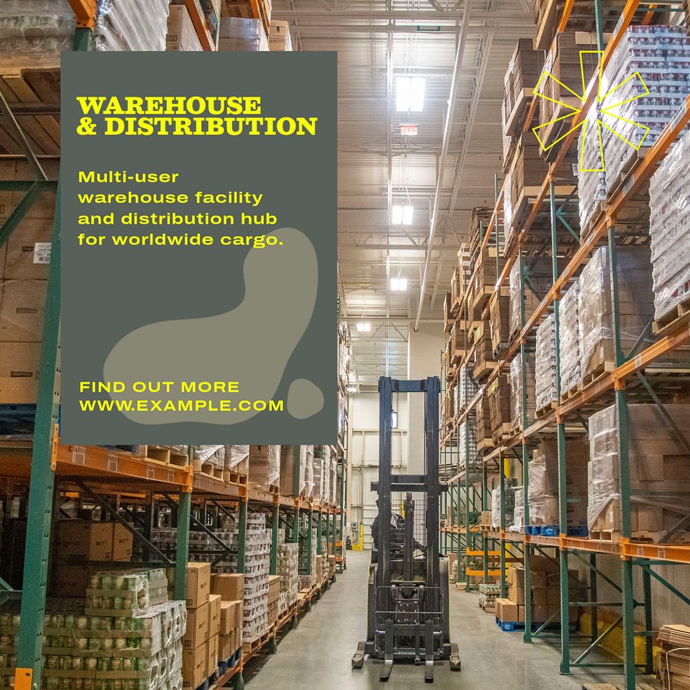 Warehouse and distribution Instagram post template, editable text