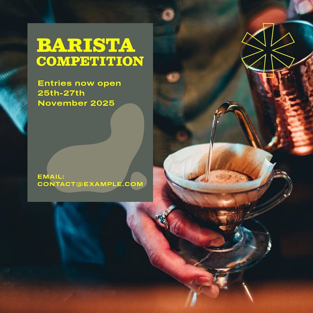 Barista competition Instagram post template, editable text