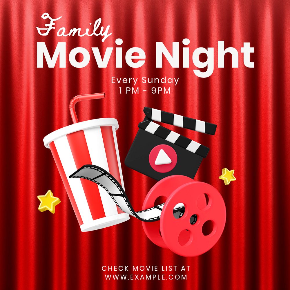 Family movie night Instagram post template, editable text