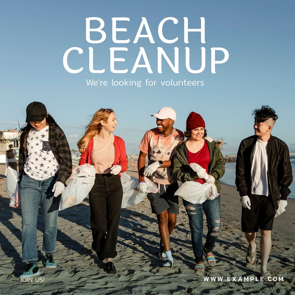 Beach cleanup Instagram post template, editable text