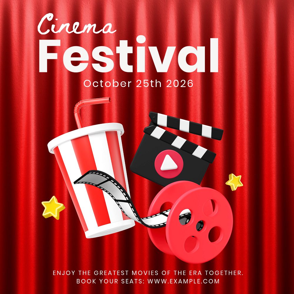 Cinema festival Instagram post template, editable text