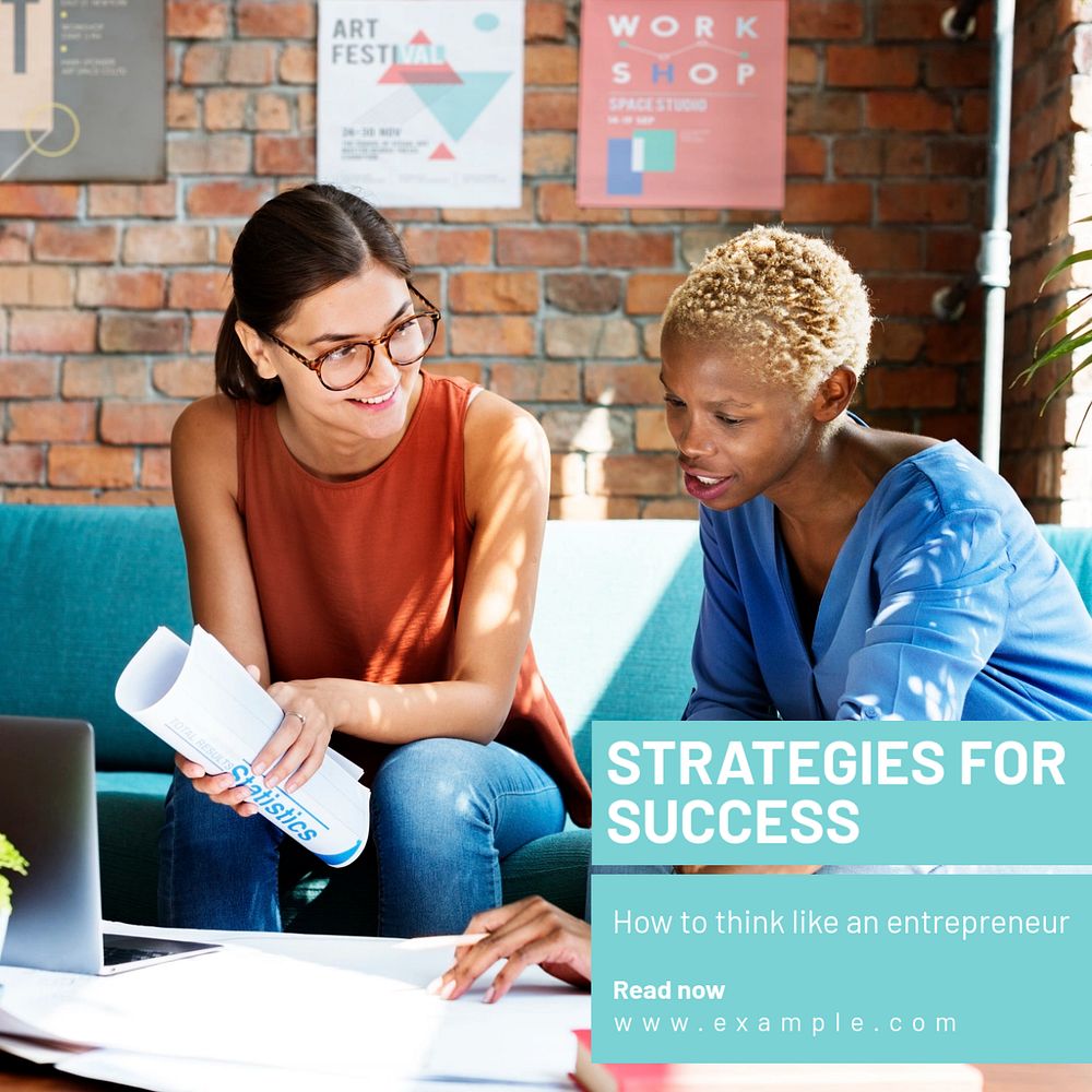 Strategies for success Instagram post template, editable text