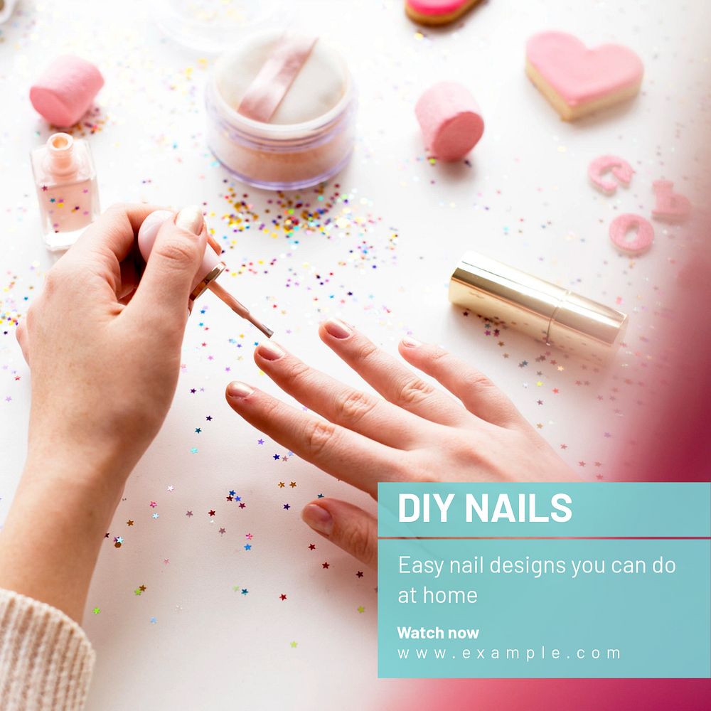 DIY nails Instagram post template, editable text