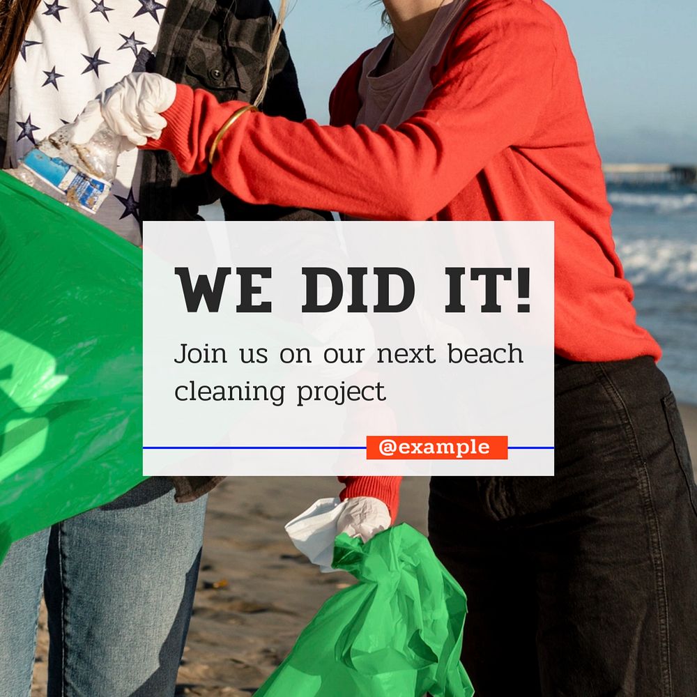 Beach cleaning project Instagram post template, editable text