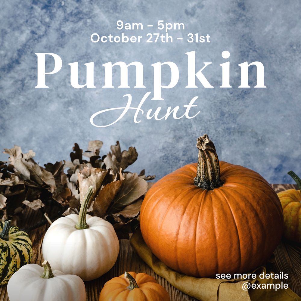 Pumpkin hunt Instagram post template, editable text