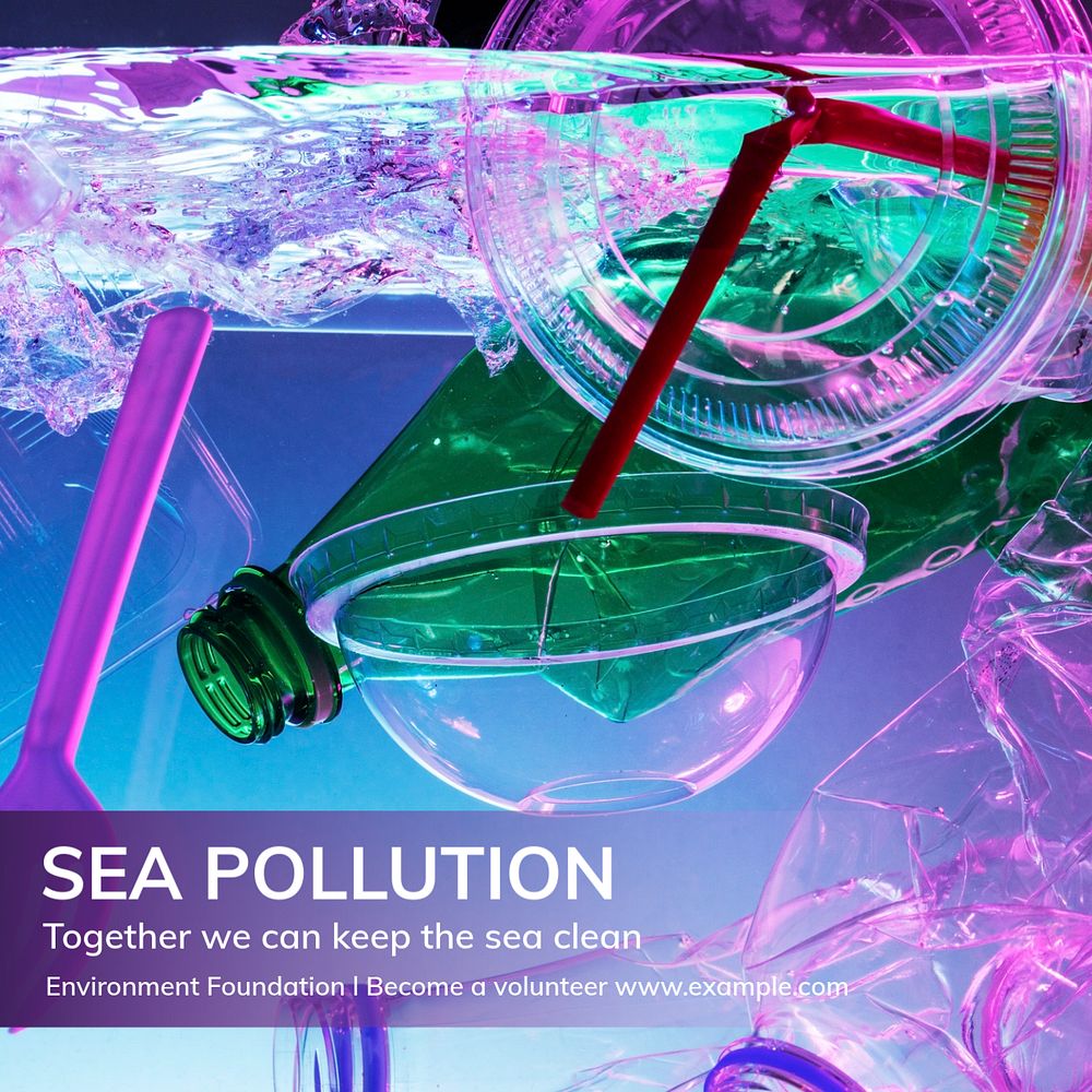 Sea pollution Instagram post template, editable text