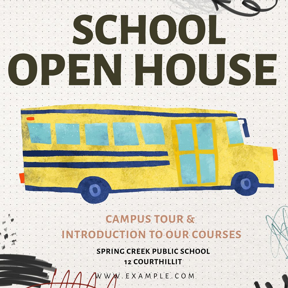 School open house Instagram post template, editable text