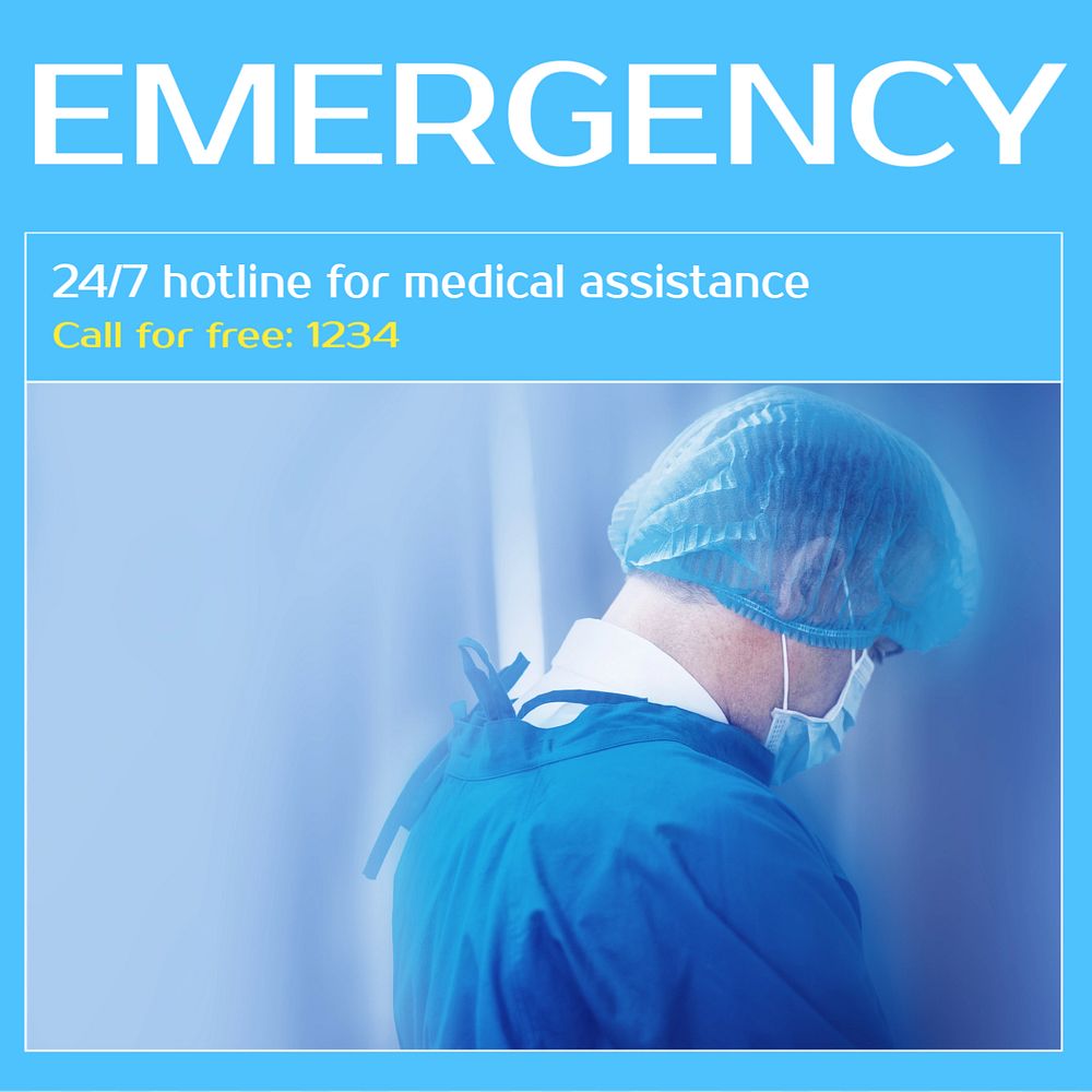 Emergency hotline Instagram post template, editable text