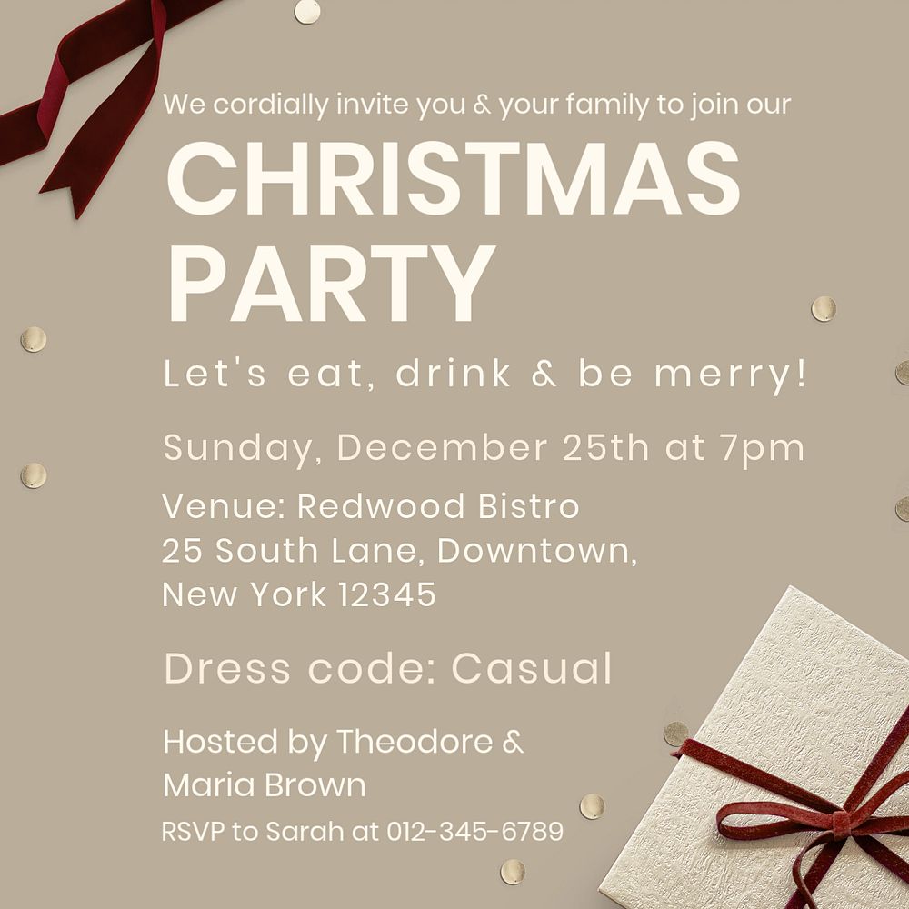 Christmas party invitation Instagram post template, editable text