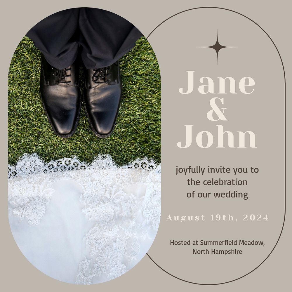 Wedding invitation Instagram post template, editable text