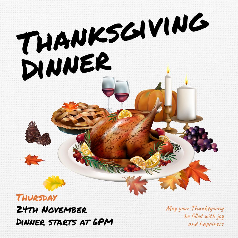 Thanksgiving dinner party Instagram post template, editable text