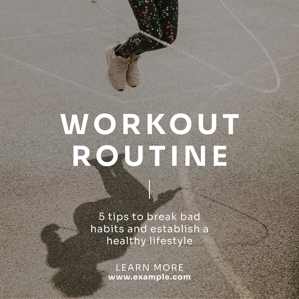 Workout routine Instagram post template, editable text