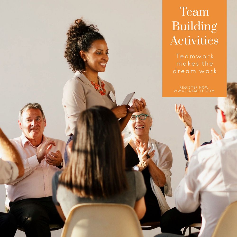 Team building work Instagram post template, editable text