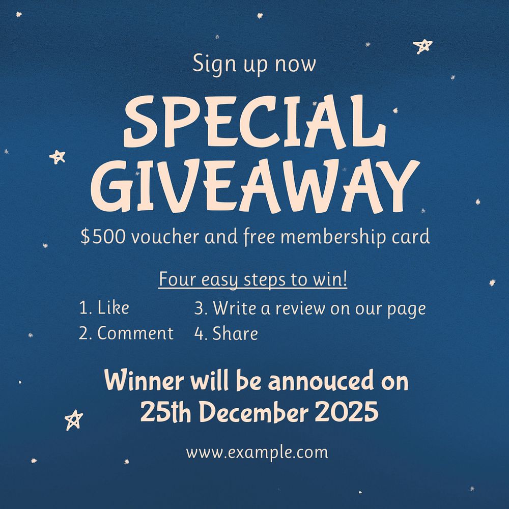 Special giveaway Instagram post template, editable text