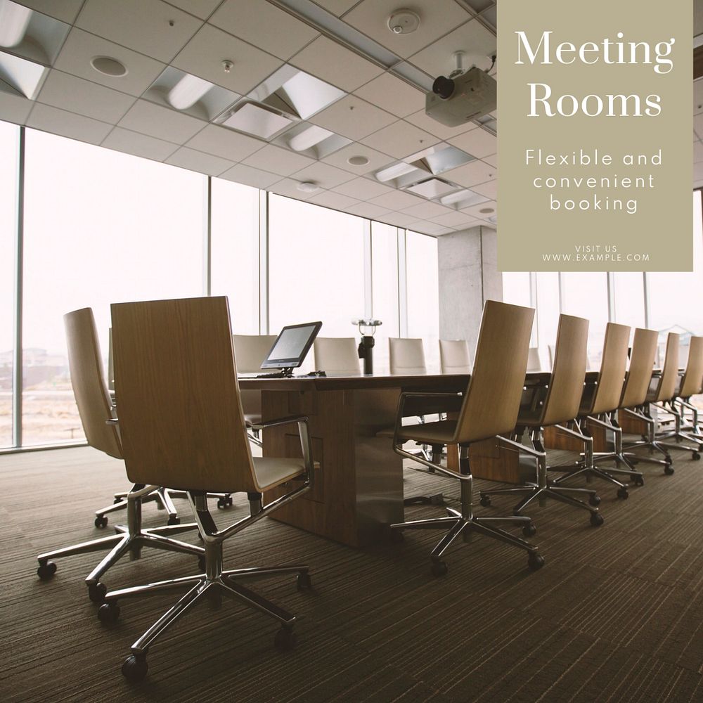 Meeting rooms Instagram post template, editable text