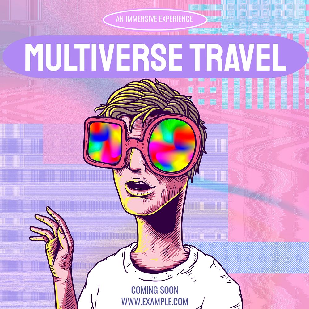 Multiverse travel Instagram post template, editable text