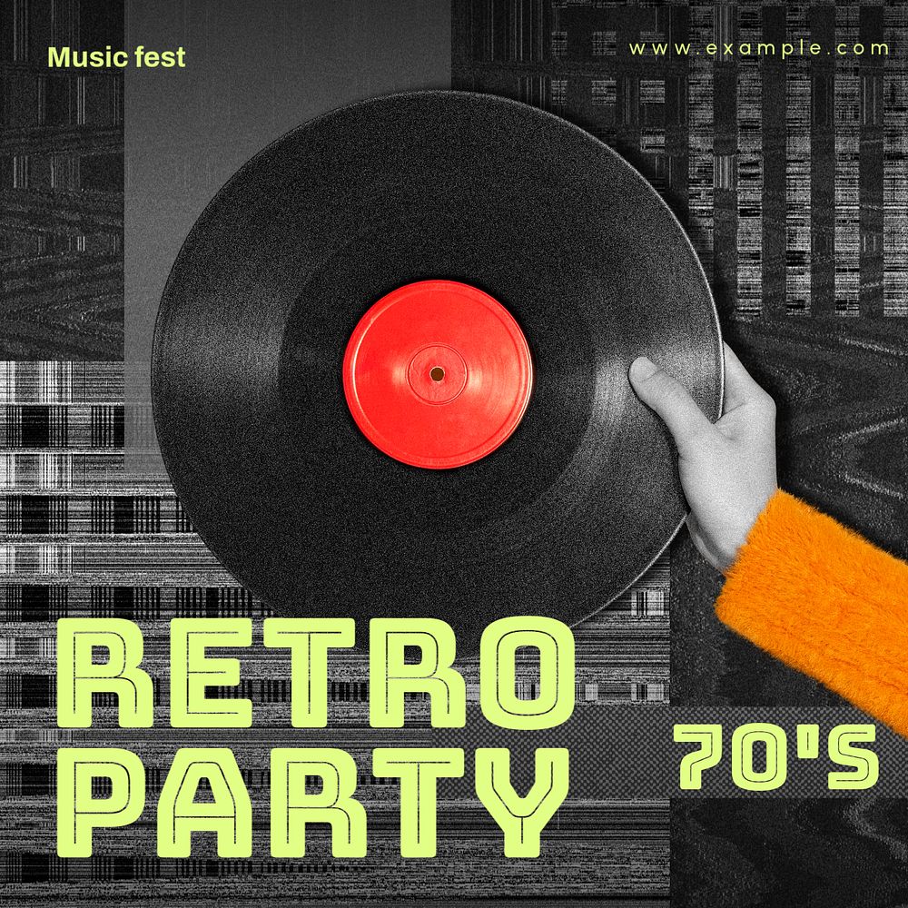 Retro party Instagram post template, editable text