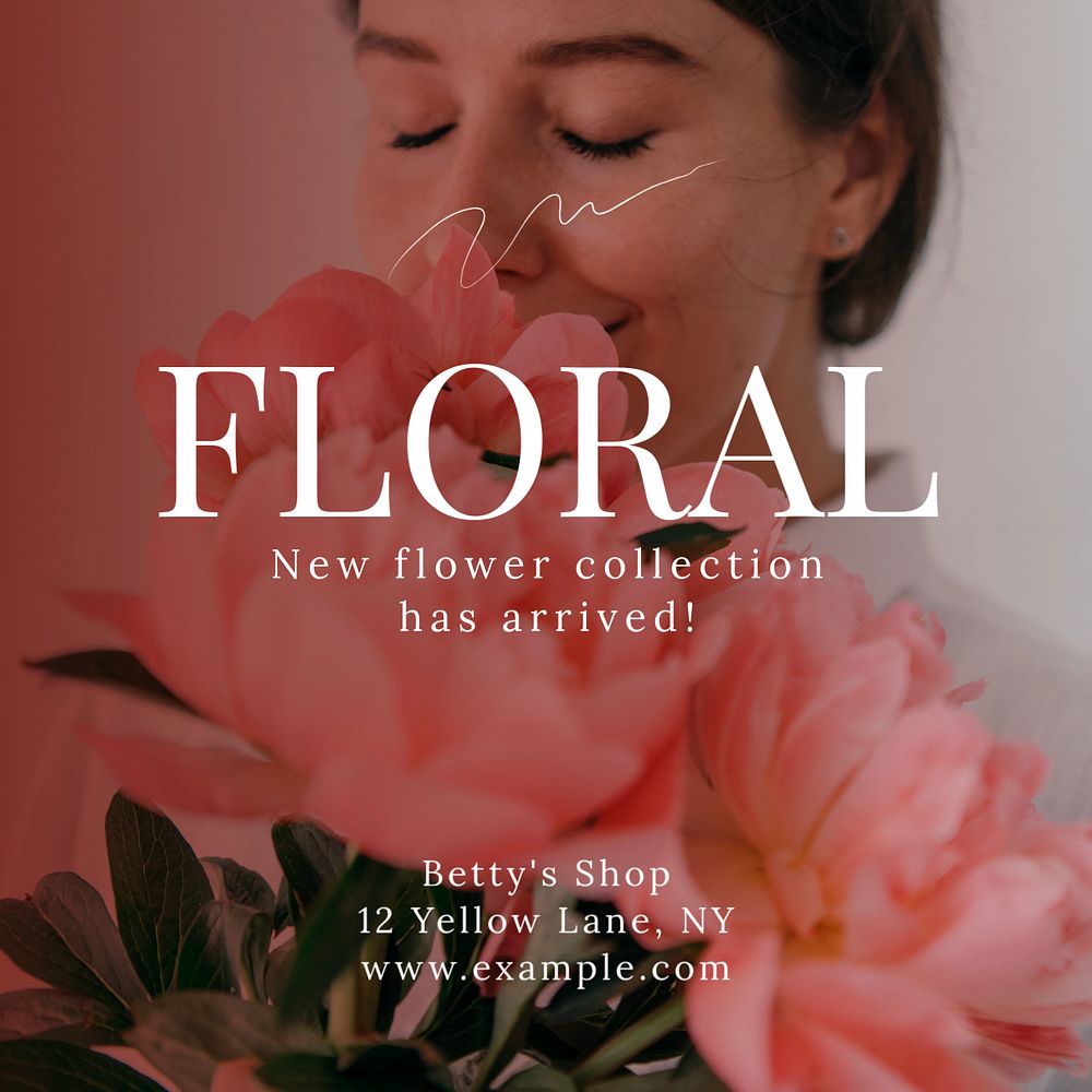 Flower collection Instagram post template, editable text