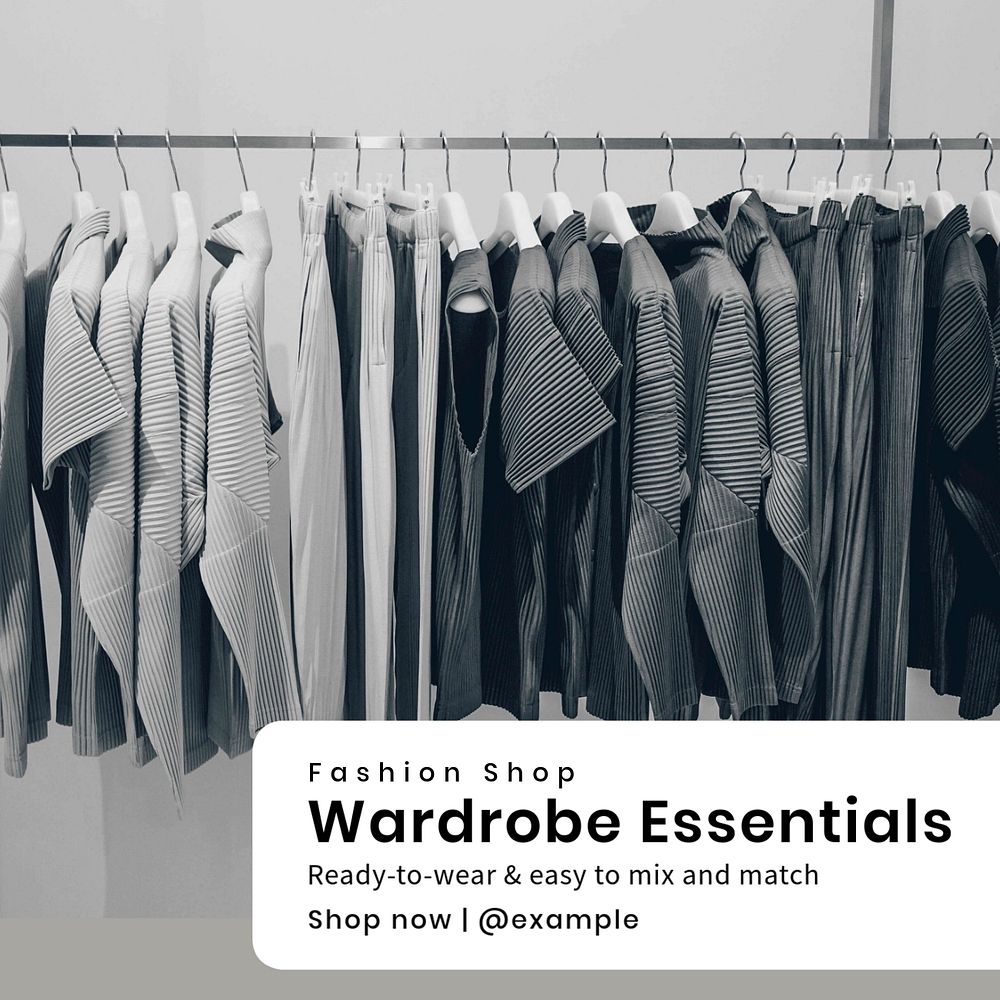 Wardrobe essentials Instagram post template, editable text