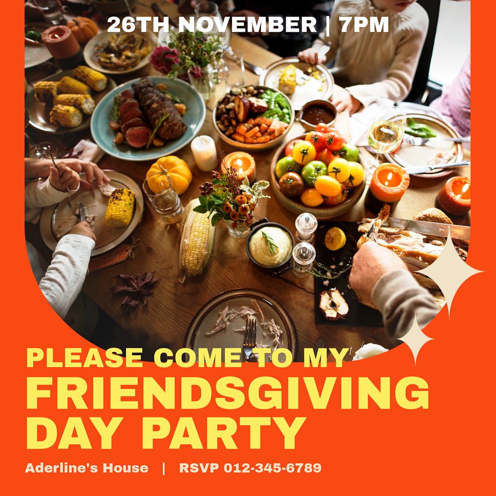 Friendsgiving Day party Instagram post template, editable text