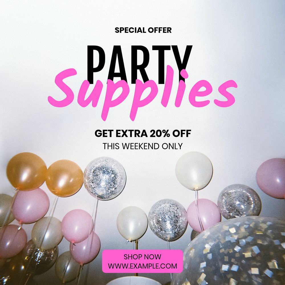 Party supplies Instagram post template, editable text