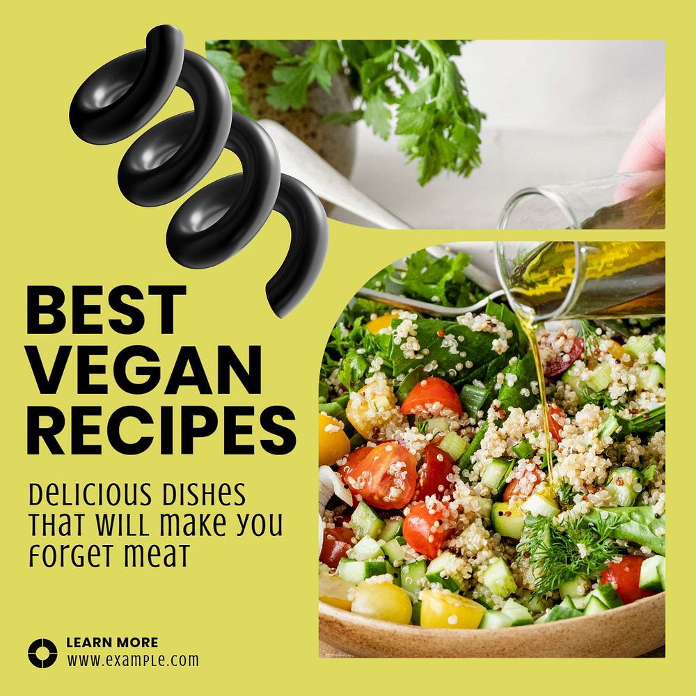 Best vegan recipes Instagram post template, editable text