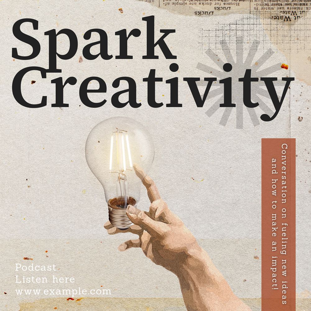 Spark creativity podcast Instagram post template, editable text