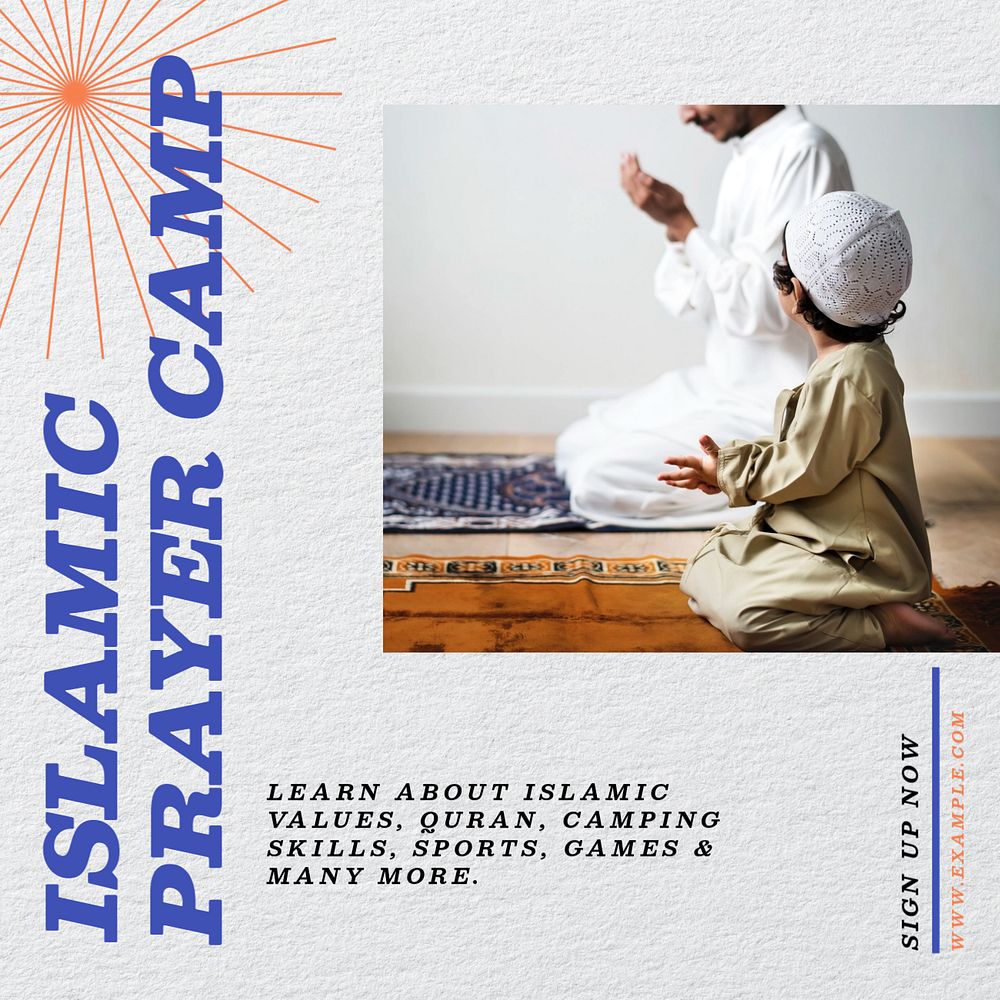 Islamic prayer camp Instagram post template, editable text