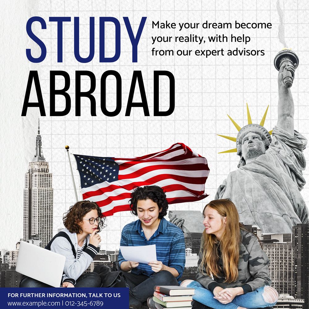 Study abroad Instagram post template, editable text