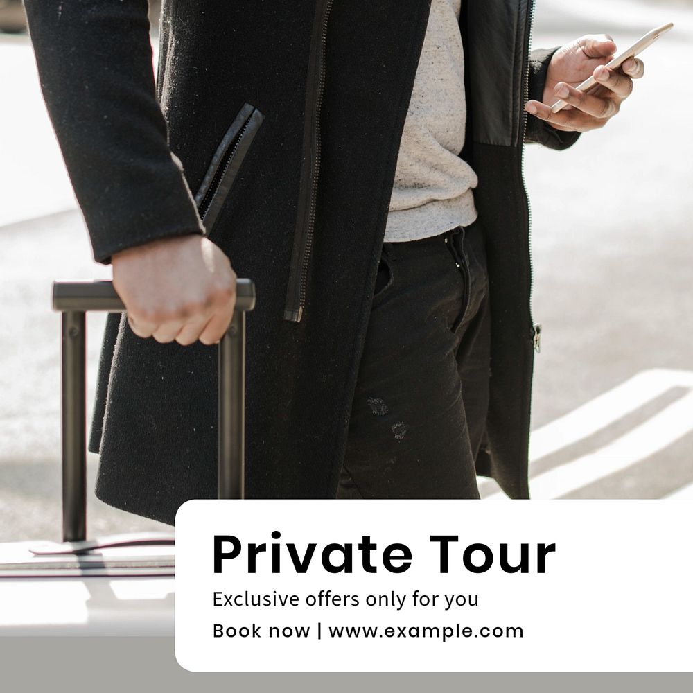 Private tour Instagram post template, editable text