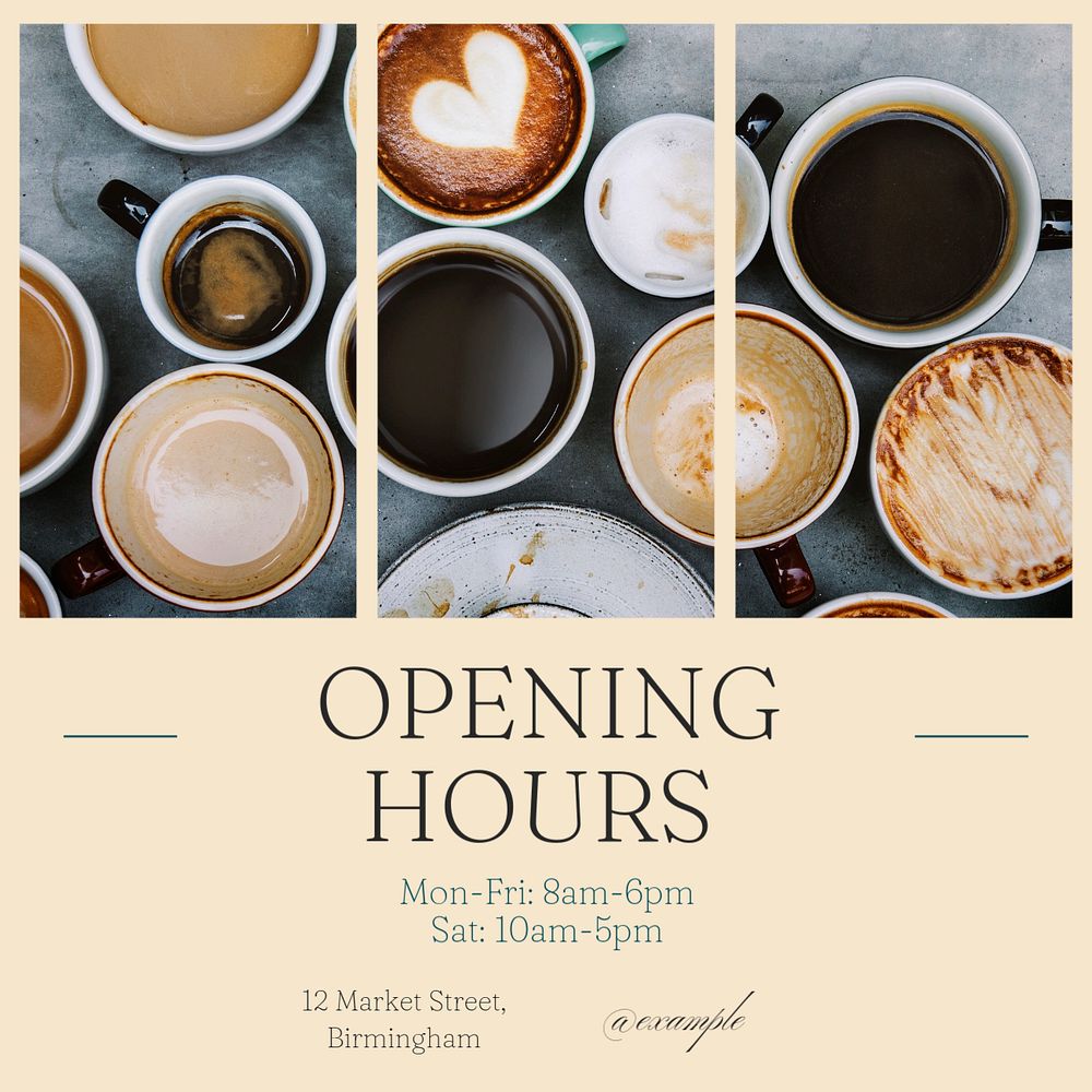 Opening hours Instagram post template, editable text